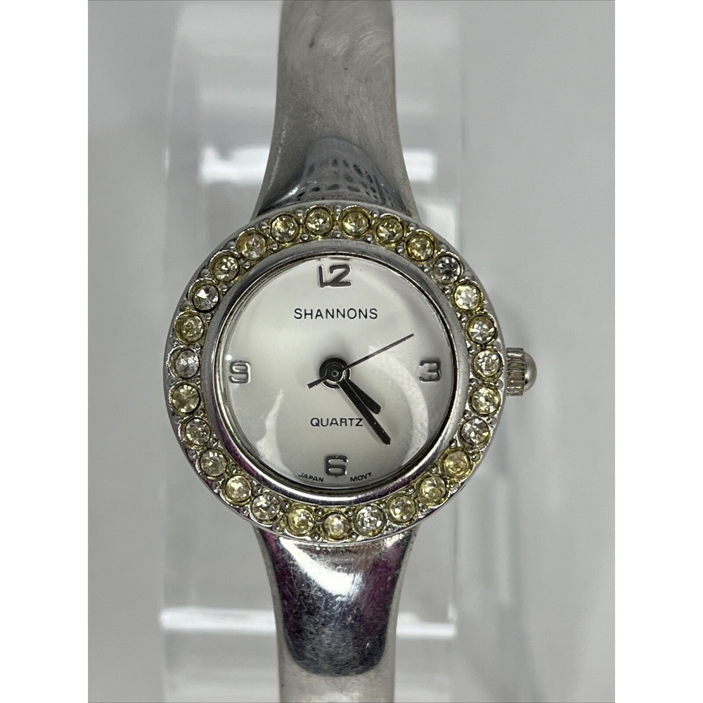 Shannons Women's Quartz Watch Crystal Bezel Silver Bangle Band- New Battery